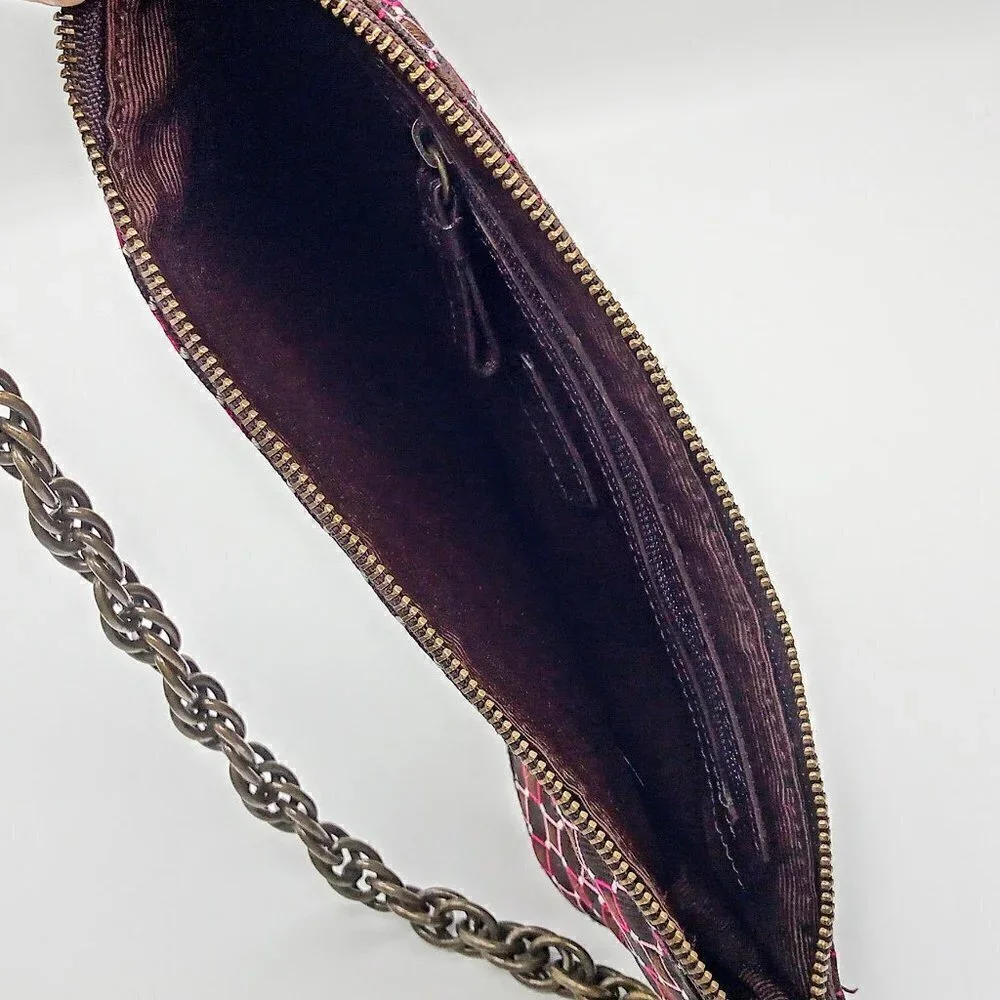 J. Crew Geometric Print Silk Clutch Bag Metal Chain Link Handle